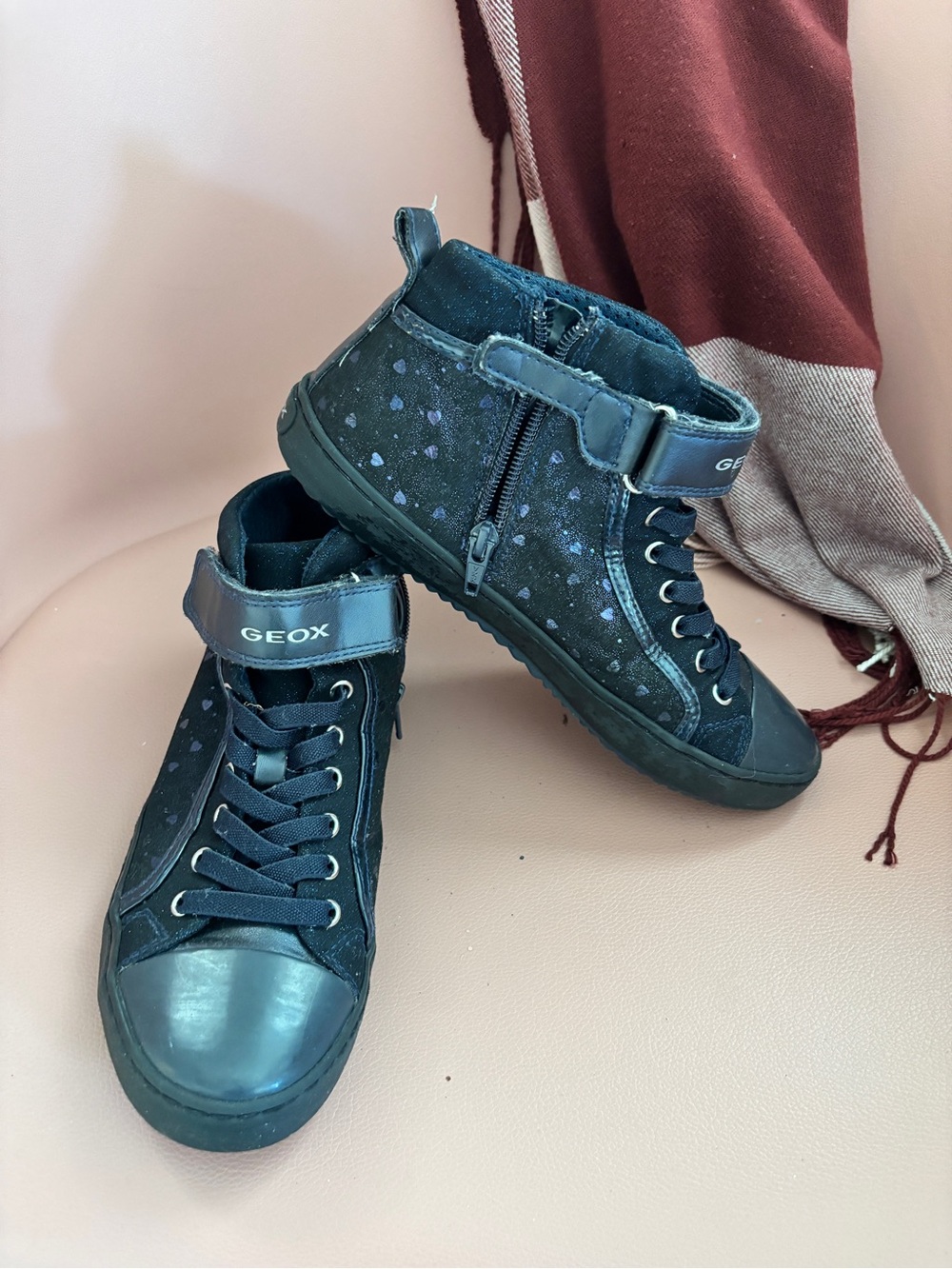 GUC GEOX kids hightop sneaker, shimmer black indigo, sz 4 youth, style:Kalispera